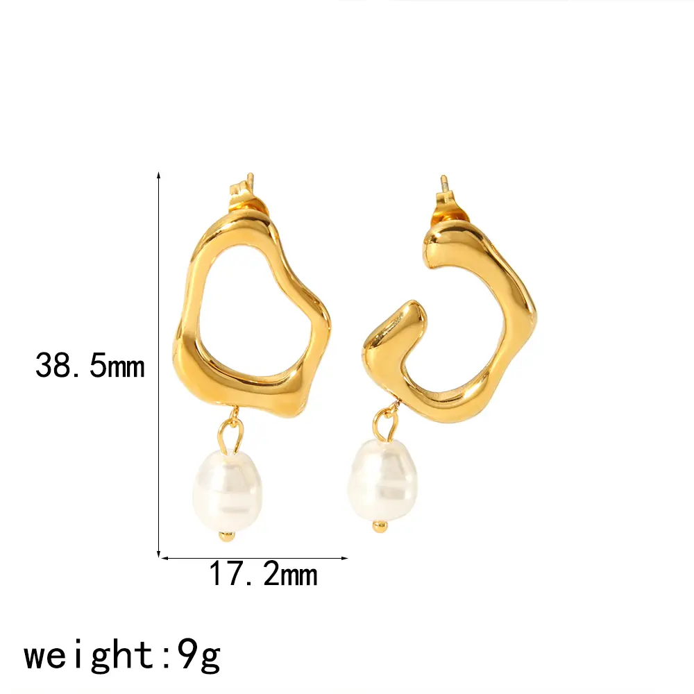 1 paire de boucles d'oreilles à tige géométriques élégantes en acier inoxydable plaqué or 18 carats avec perles d'imitation pour femmes h5 Image2